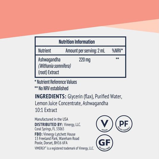 Органична ашваганда, безалкохолен екстракт 10:1, 55 мл, Vimergy®