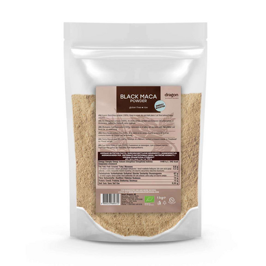 Organic maca powder, black, 100 g/1 kg.