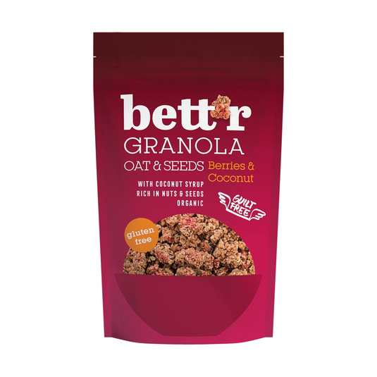 Granola bio cu fructe de padure si nuca de cocos, 300 g.